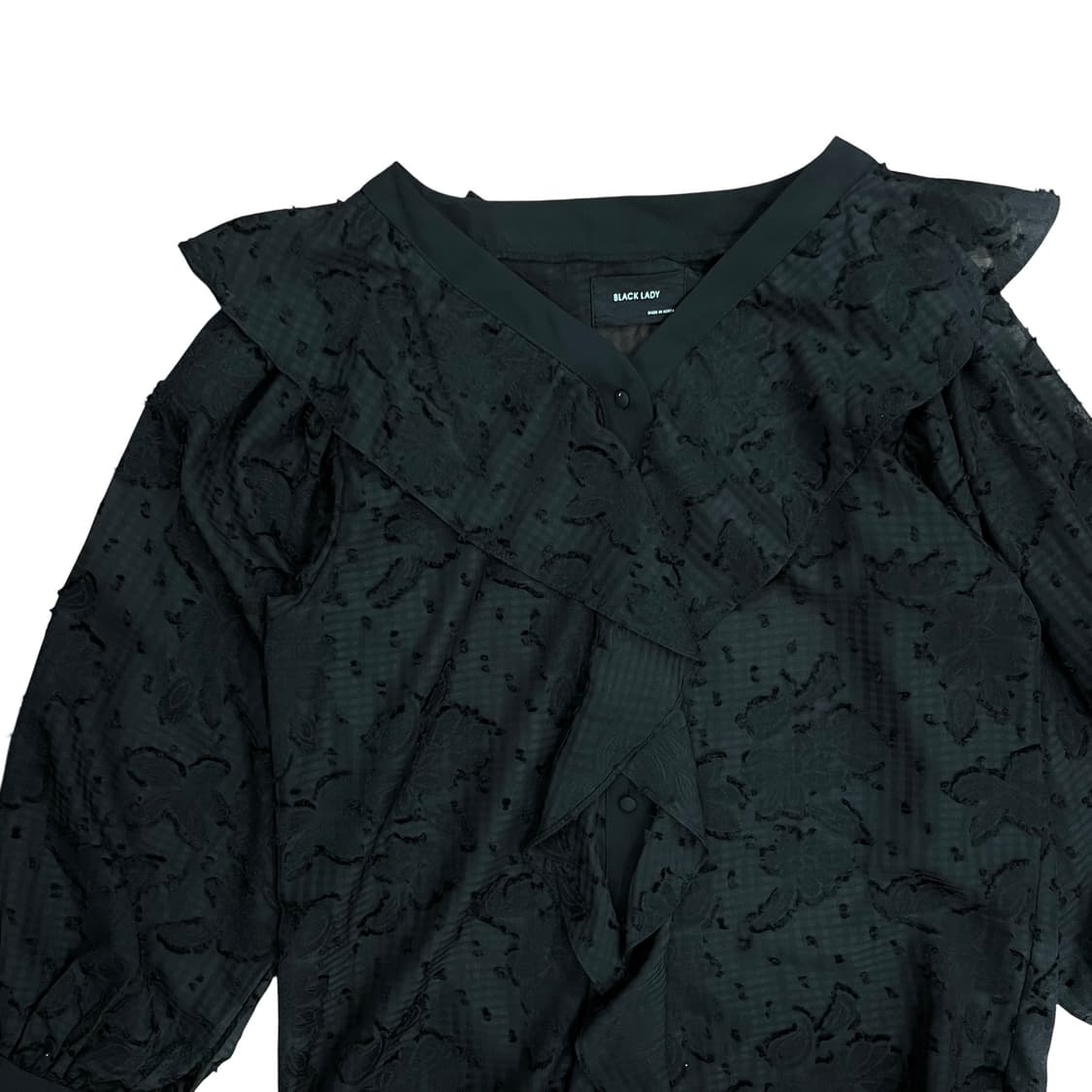 Big Shirring Black Lace Blouse 상품이미지3