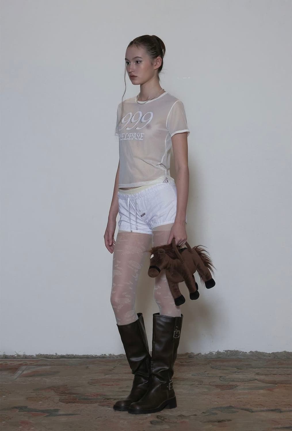 스컬프터) 시스루 크롭 탑 티셔츠 상품이미지5