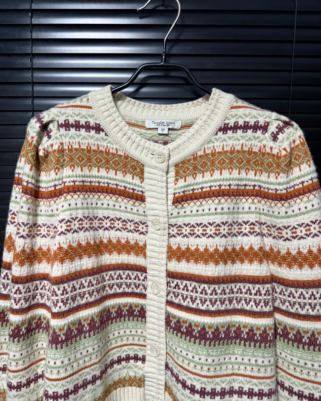 썰스데이 아일랜드 눈꽃 자가드 노르딕 코위찬 울 가디건 웨스턴 에스닉 S 상품이미지5