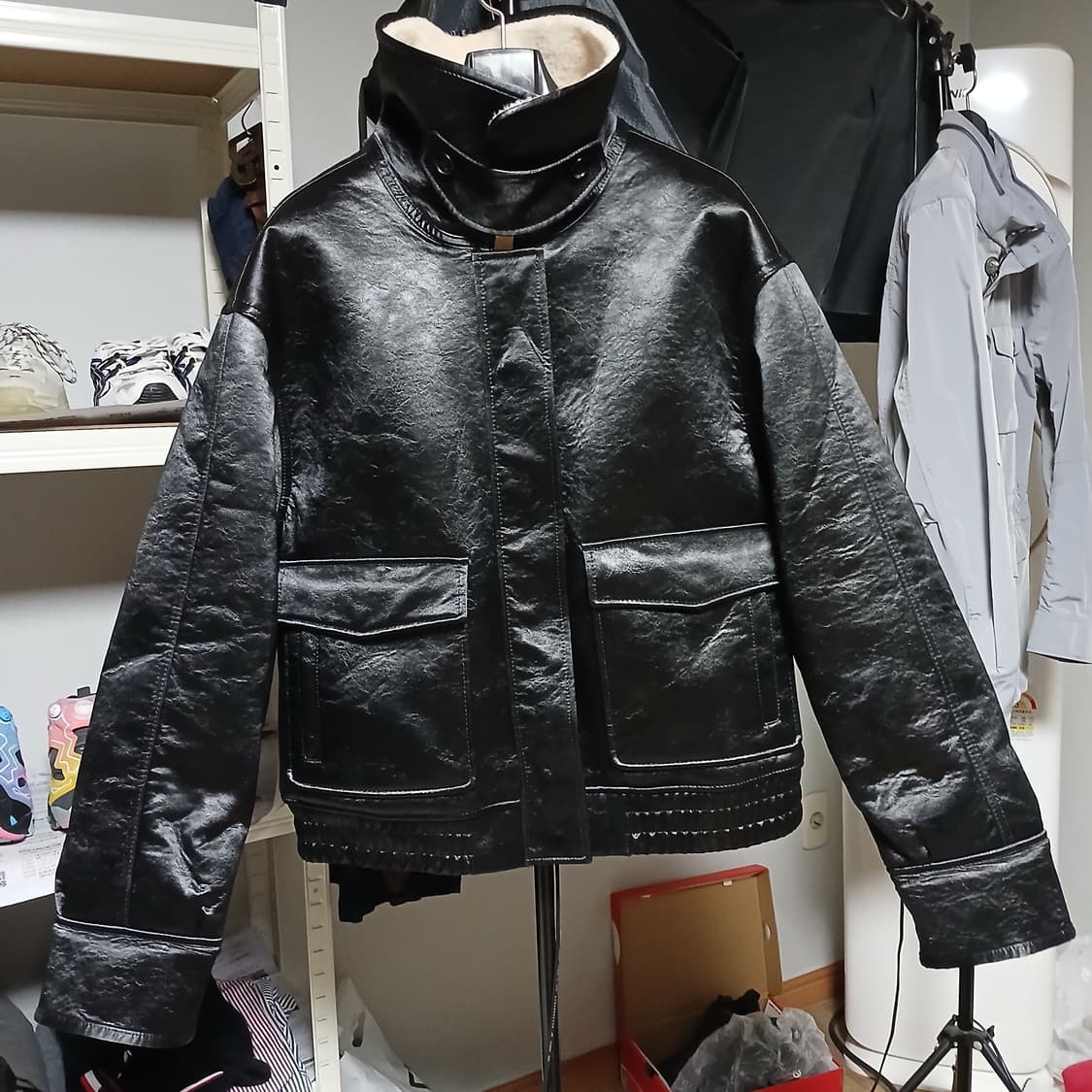 siyazu 시야쥬 봄버 무스탕 페이크레더 가죽 점퍼 겨울 상품이미지5