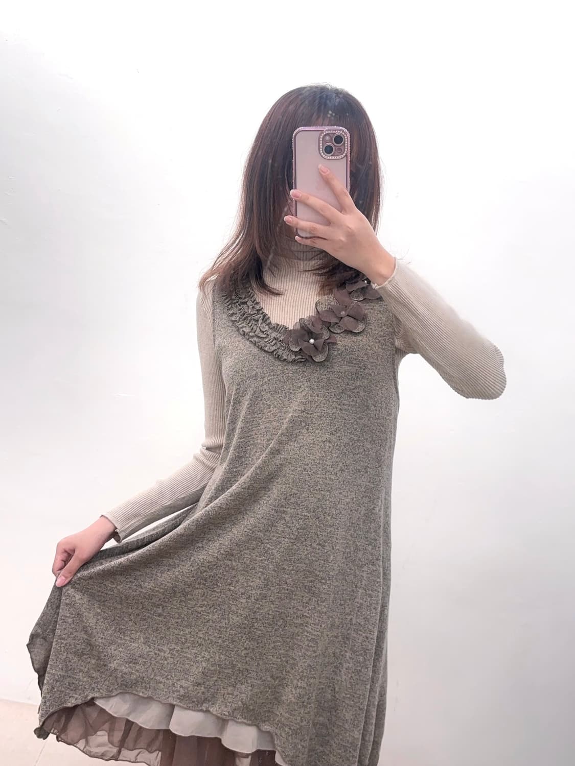 모리걸 레이어드 코코아 플라워 원피스 상품이미지1