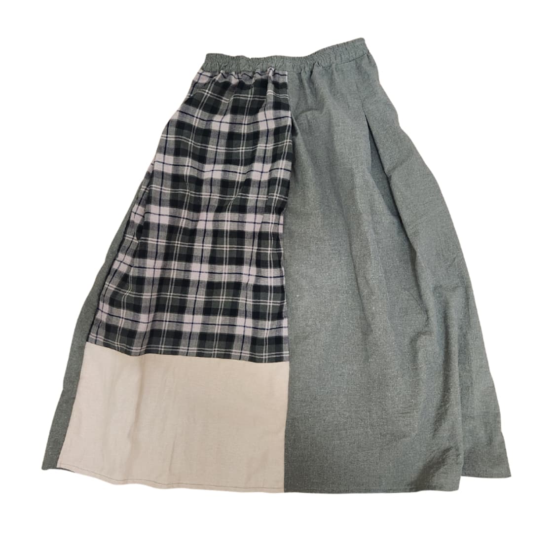 [기장수선가능] 360도 양면 카키 밴딩 패치워크 롱스커트 보헤미안 상품이미지4