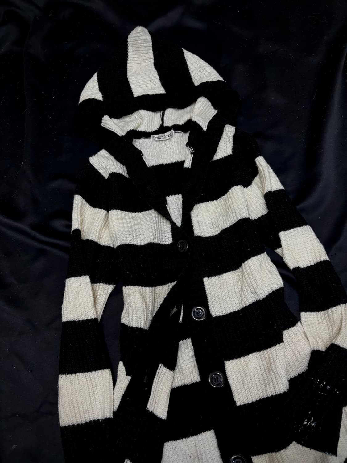 Black&White Stripe Hoodie Knit Cardigan 상품이미지7