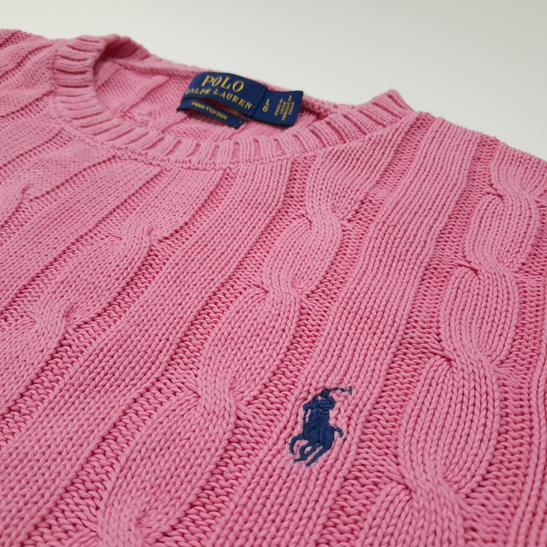 CL277 L 폴로 피마코튼 케이블 반팔 핑크 니트 스웨터 상품이미지4