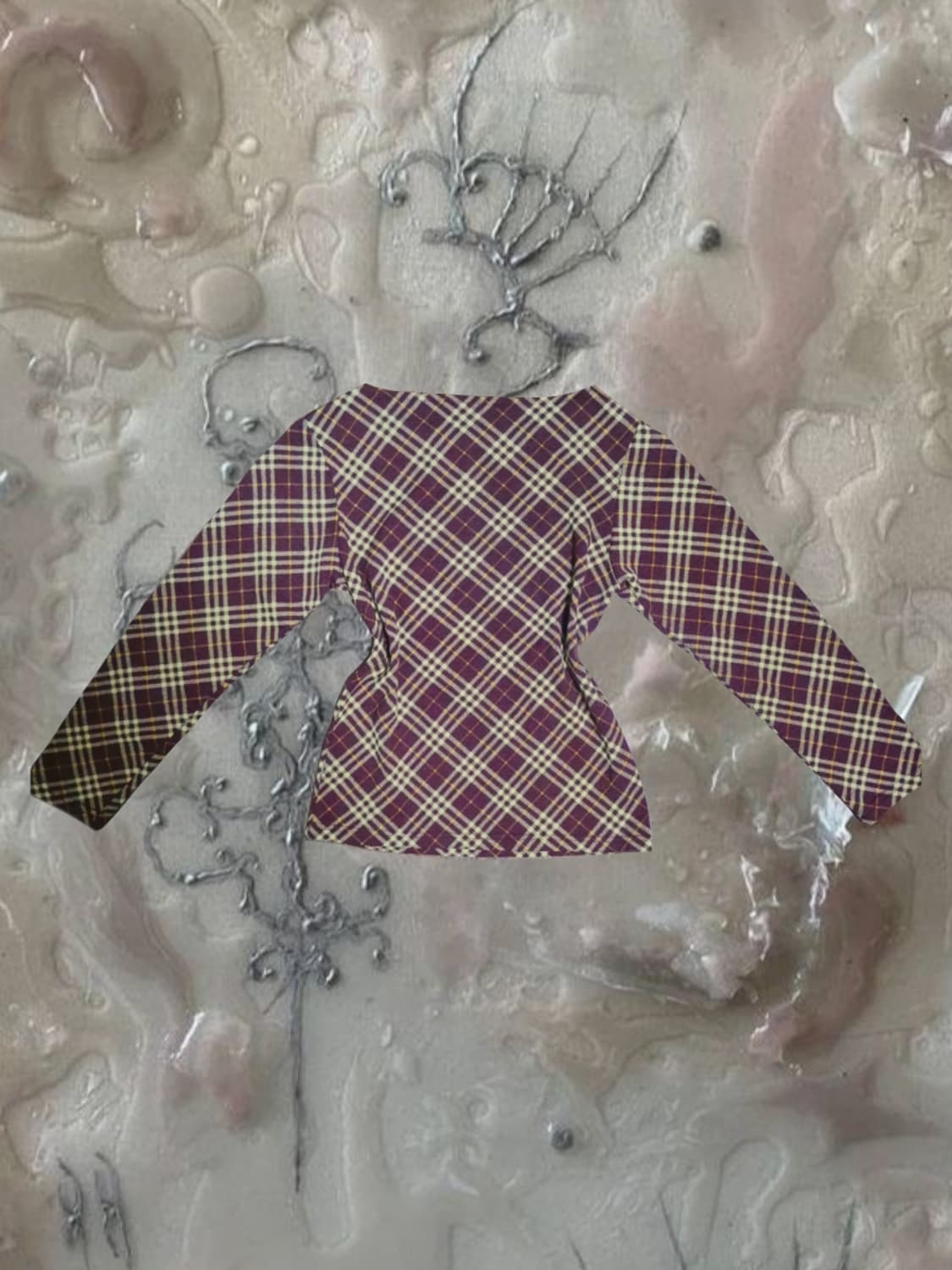 일본 빈티지 버건디 체크 보트넥 긴팔 티셔츠 롱슬리브 상품이미지2