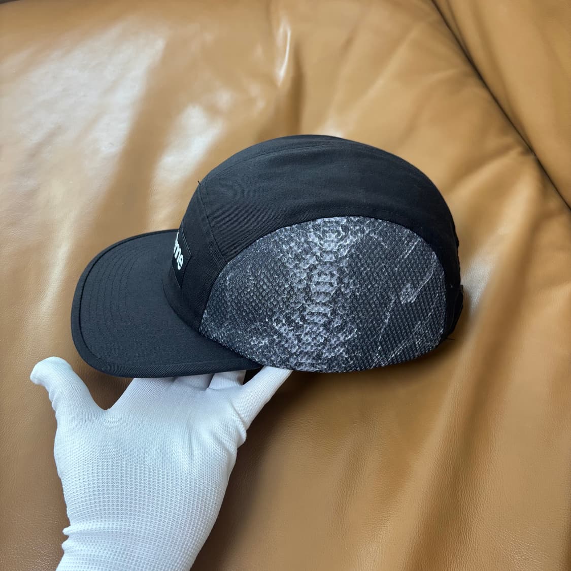 슈프림 캠프캡 모자 박스로고 스네이크 워시드 블랙 상품이미지4