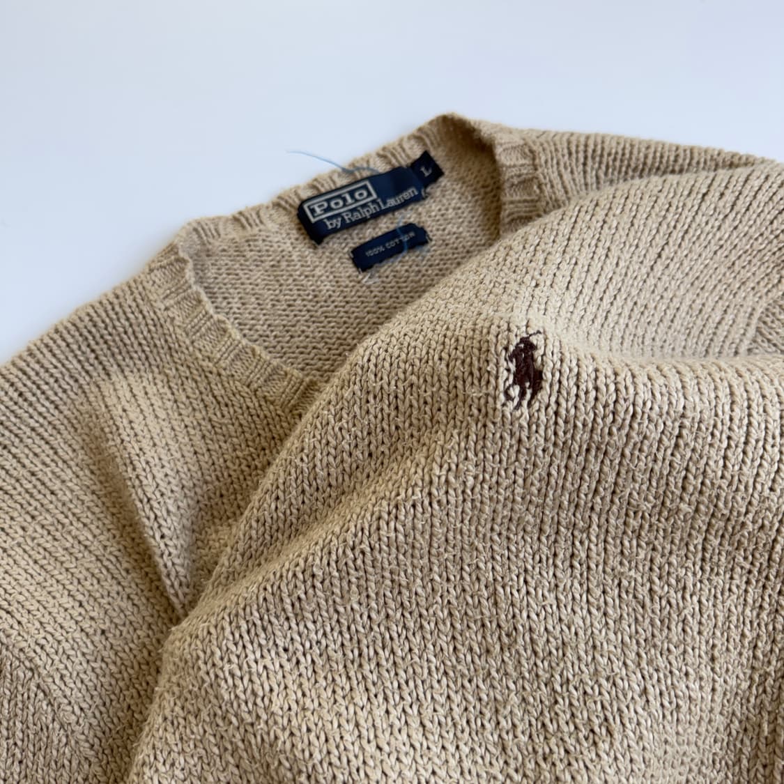 Polo 폴로 랄프로렌 베이지 브라운 포니 코튼 라운드 니트 상품이미지1