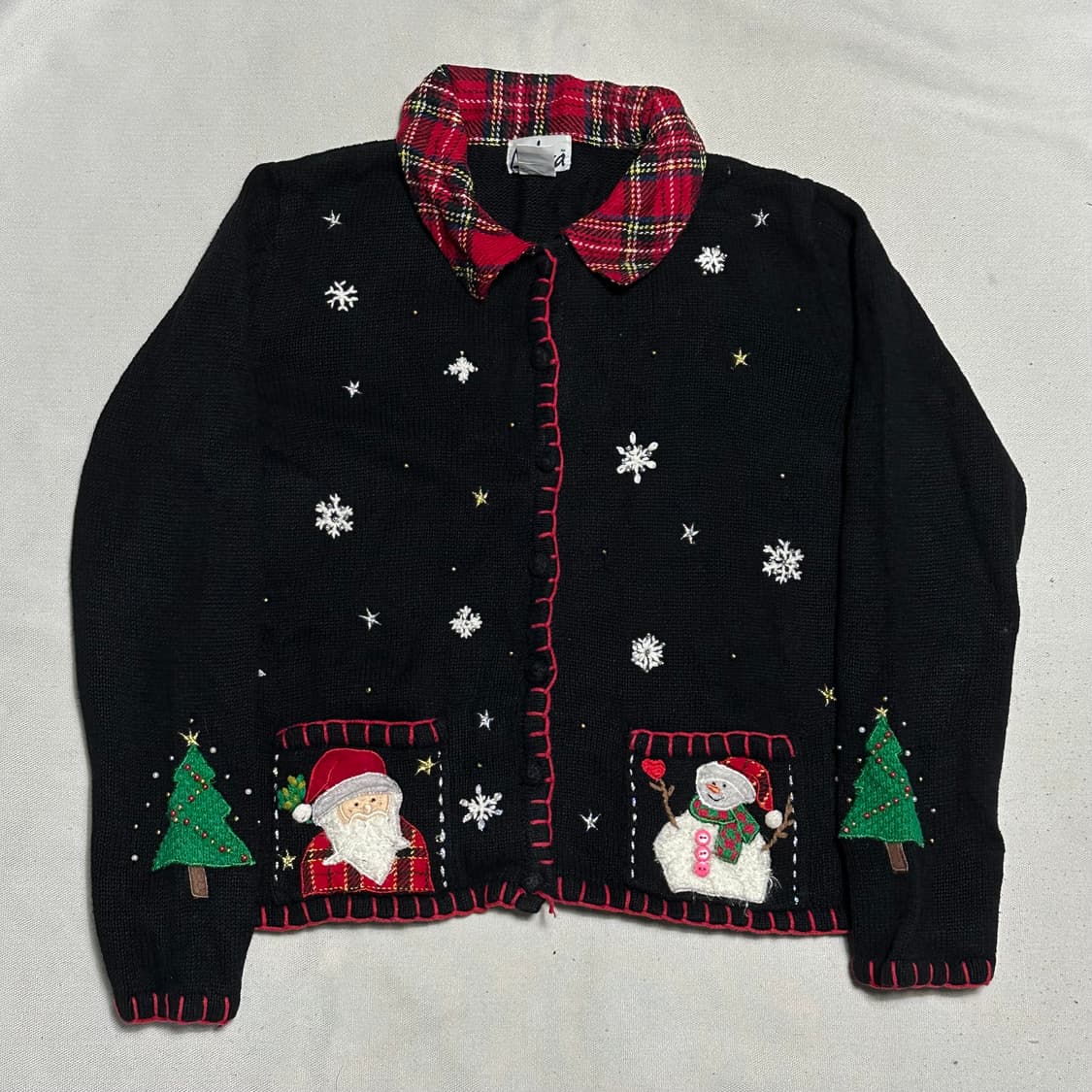 L VTG 크리스마스 자수 블랙 가디건 상품이미지2