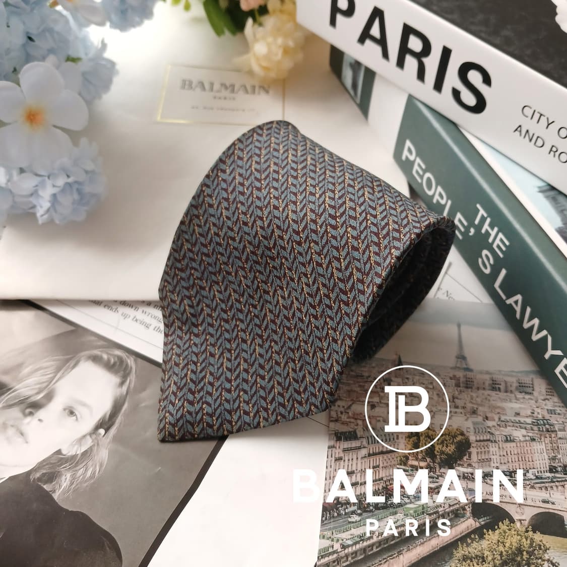 BALMAIN 발망 실크 브라운 패턴 넥타이 9.5cm A+등급 E900 상품이미지1