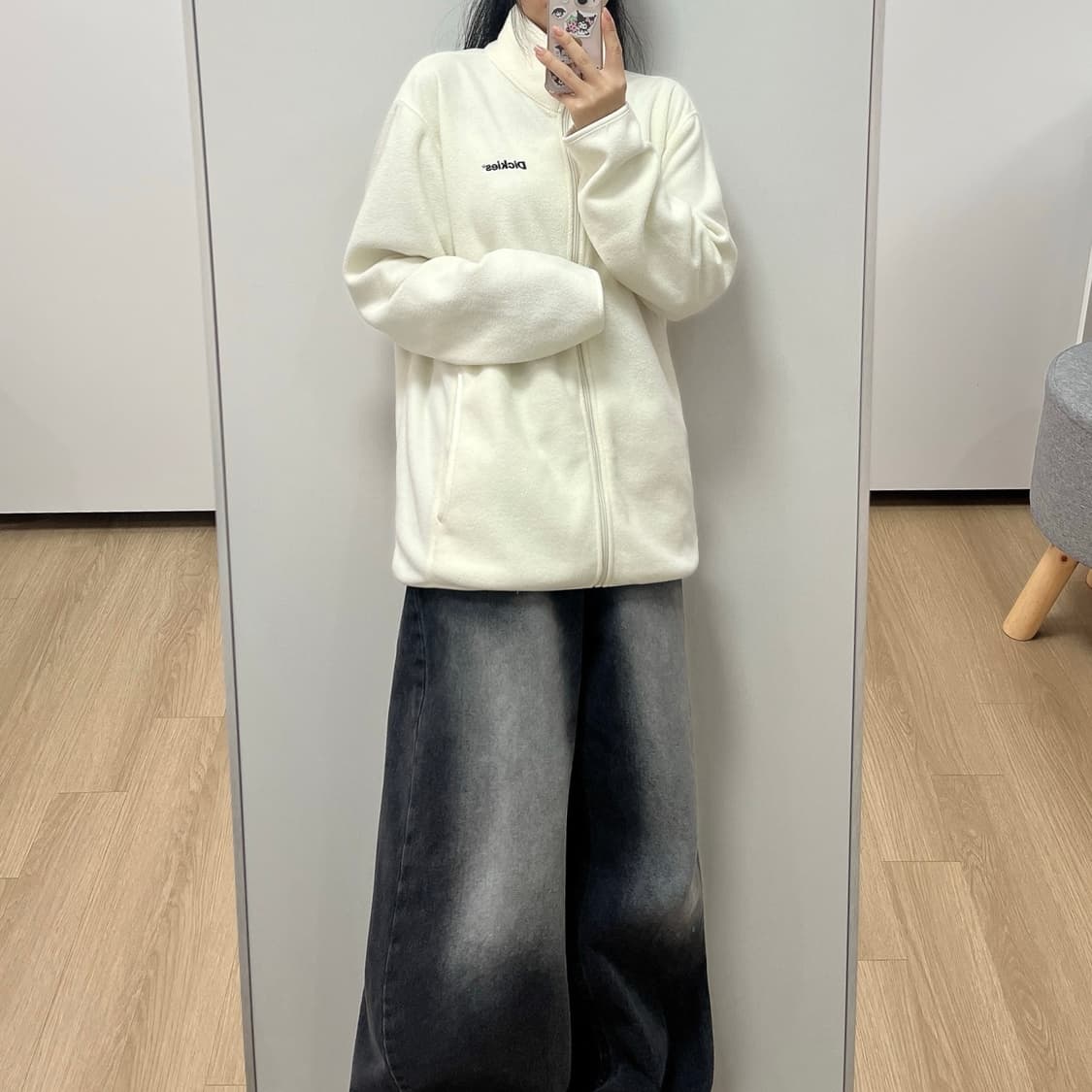 디키즈 자수로고 크림 플리스 후리스 집업 상품이미지1