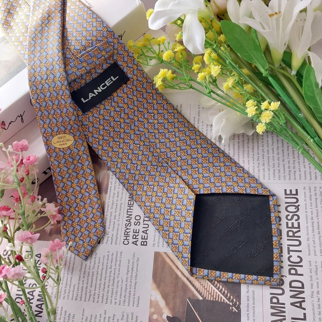 란셀 실크 블루&골드 자카드 넥타이 9.6cm A+~A등급 K1488
 상품이미지5