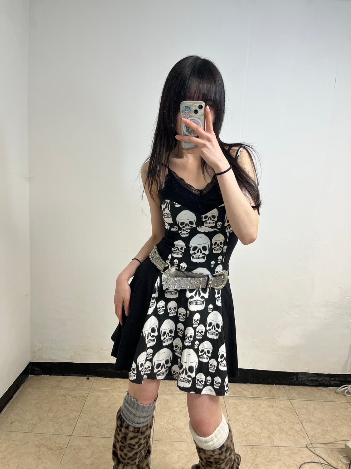 스컬 프린팅 펑크 원피스 상품이미지1