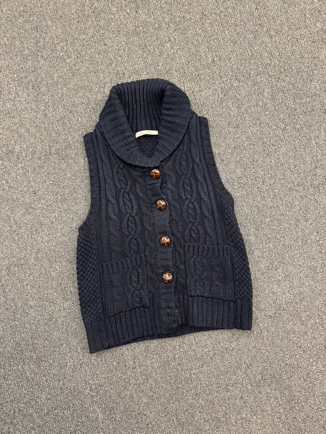 M)Japanese vintage 여성 네이비 케이블 니트 조끼베스트 상품이미지1