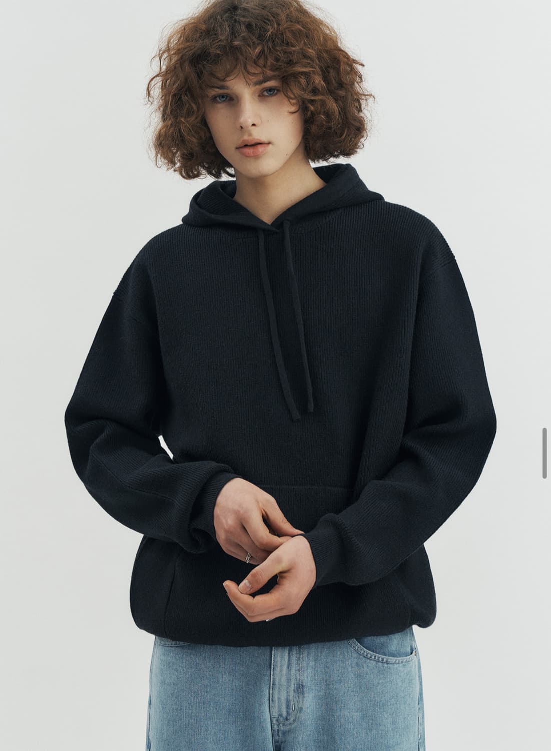 수아레 워셔블 니트 후드티 후드집업 블랙 L 상품이미지2