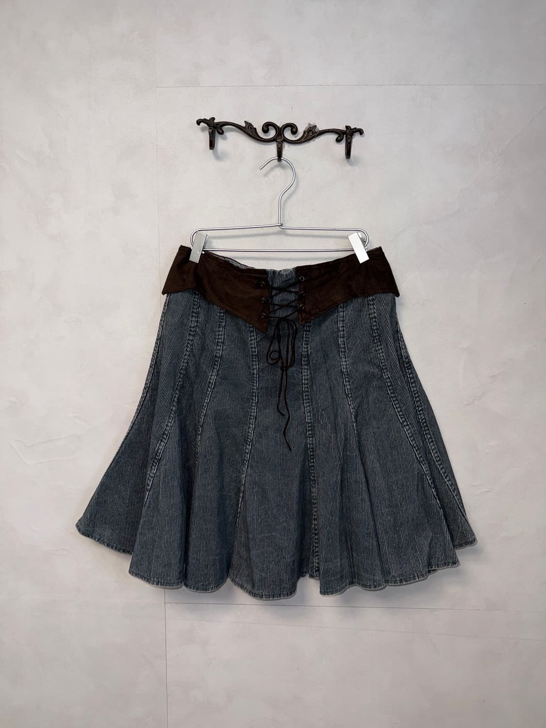 Ash blue corduroy suede corset pleats sk 상품이미지1