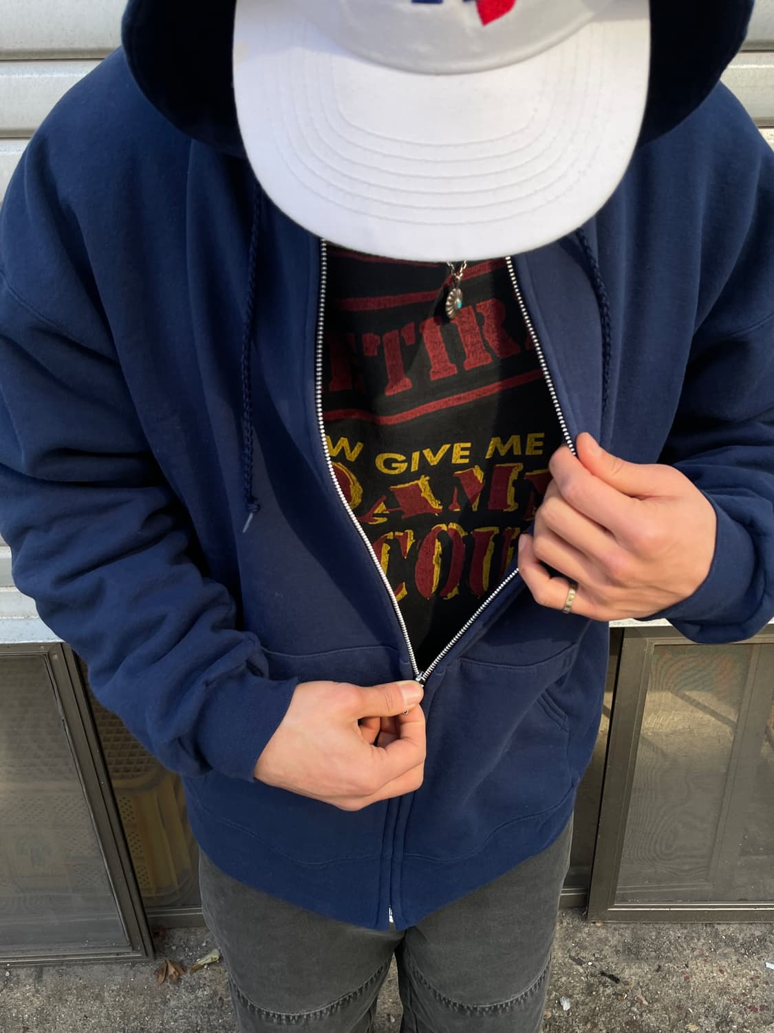 90s Hanes Navy Blank Hood Zip 상품이미지4