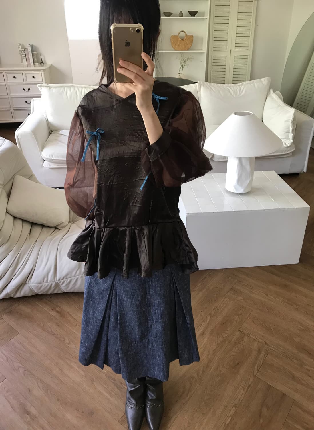 vintage brown ribbon blouse 상품이미지2