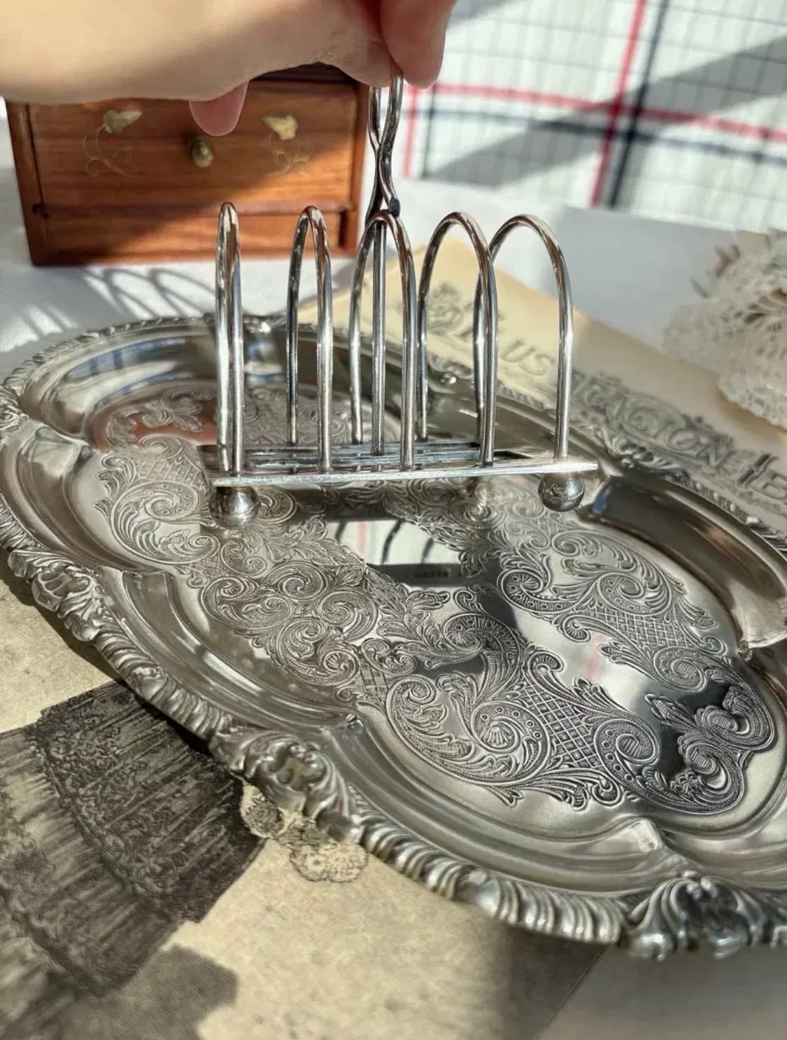 영국 앤틱 실버플레이트 풋티드 토스트랙 상품이미지5