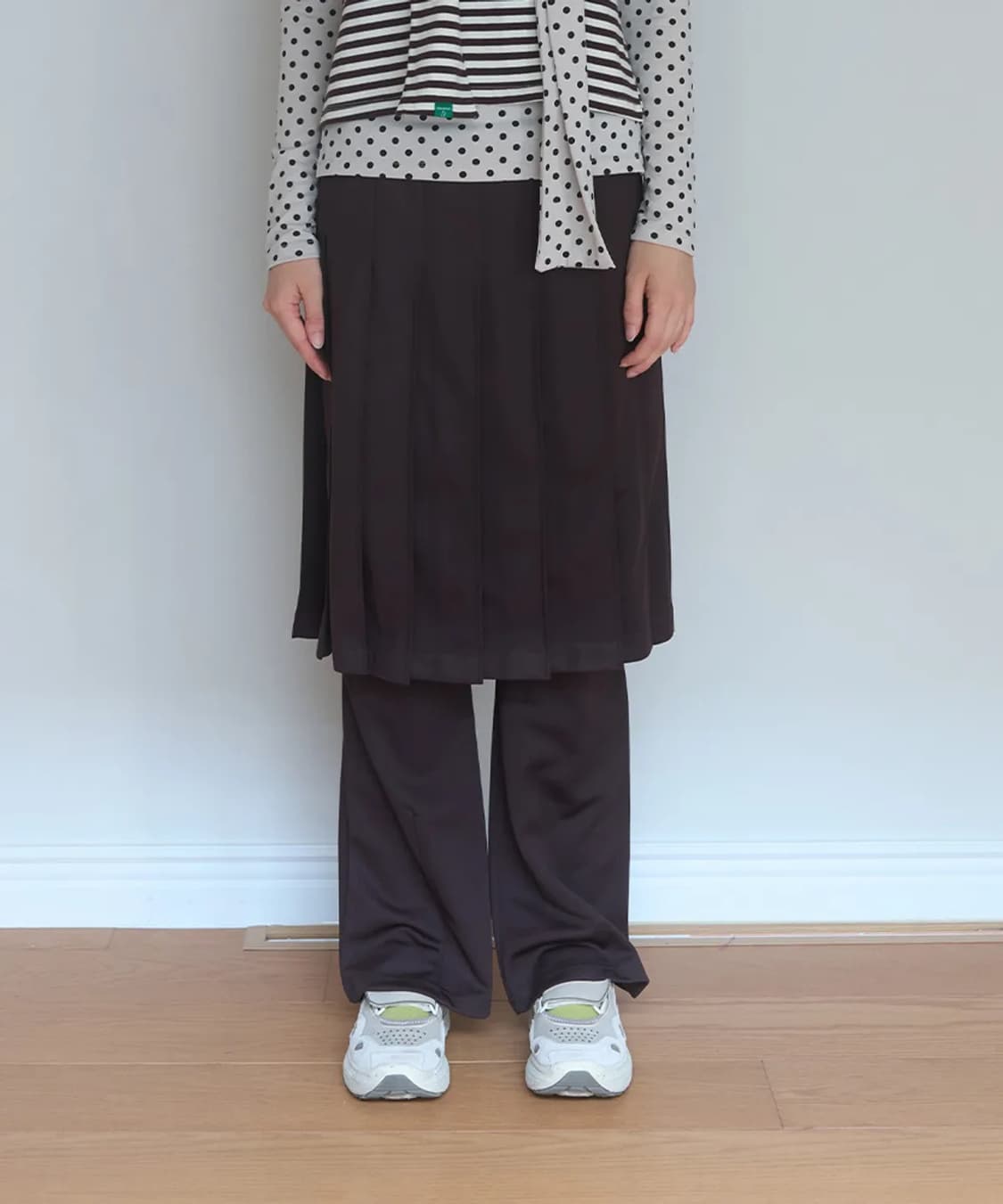 노컨텐츠 져지 플리츠 스커트 팬츠_다크 브라운 M 상품이미지1