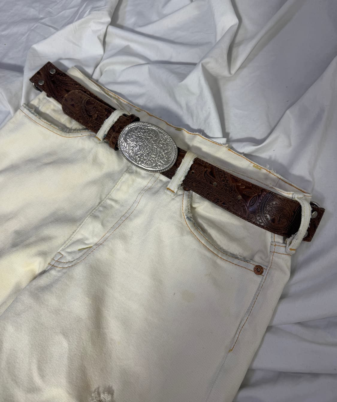 빈티지 페이즐리 패턴 웨스턴 버클 레더 벨트 상품이미지2