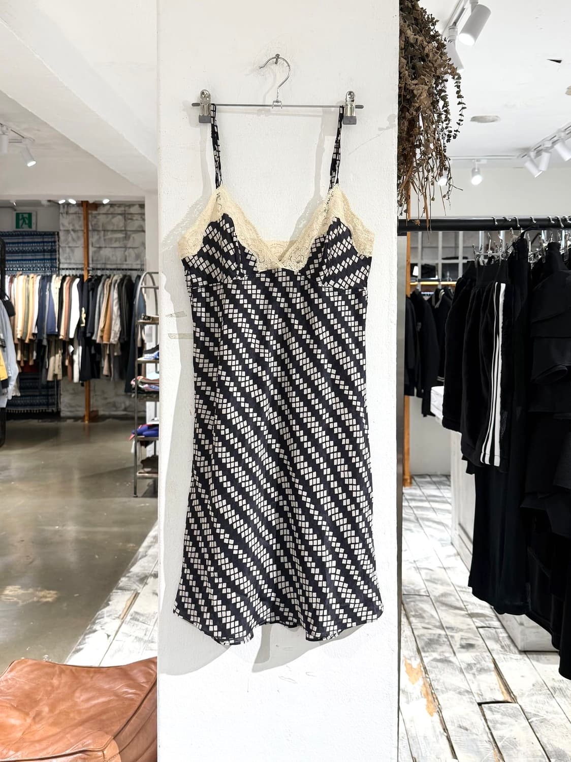 마르니 블랙 패턴 새틴 레이스 슬립 원피스 상품이미지1