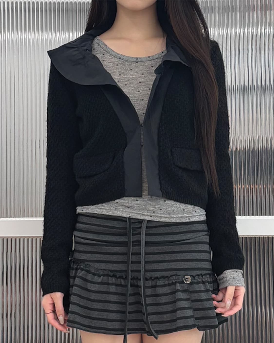 body dressing 트위드 우븐 배색 크롭 자켓 상품이미지3