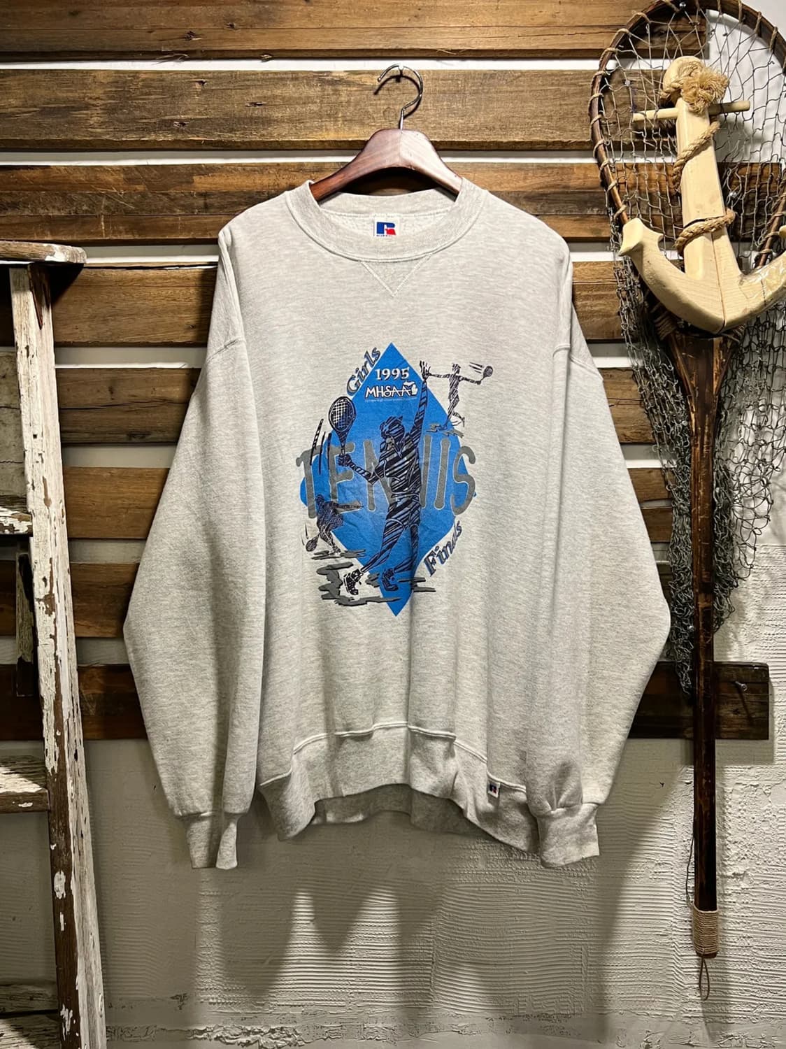 [XL]90s 러셀 Made in USA 테니스 토너먼트 멜란지 스웻셔츠 상품이미지1