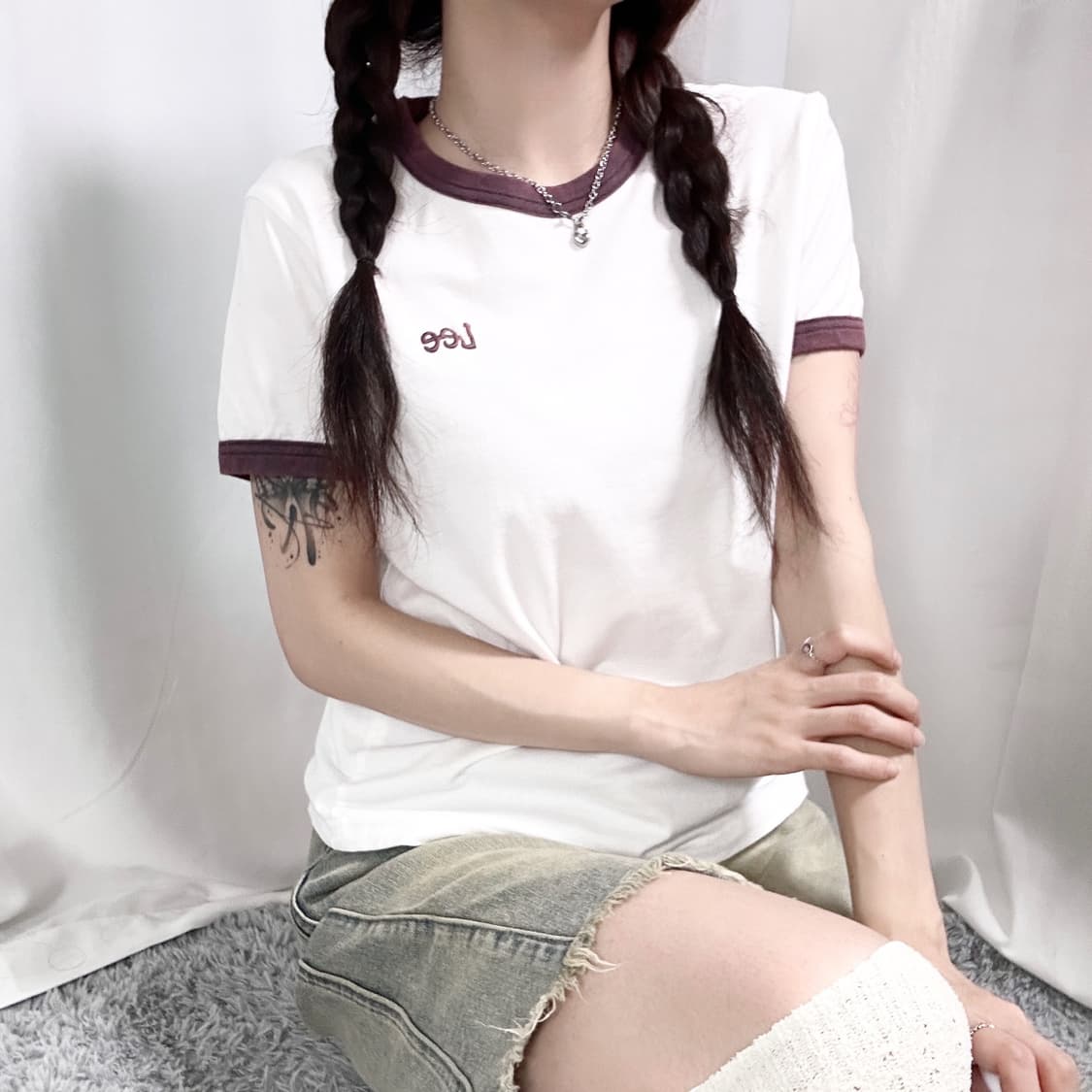 Lee 자수로고 팥죽 링거티 상품이미지2