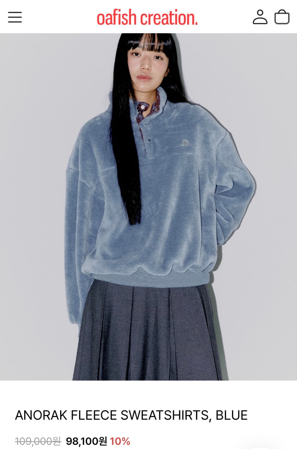 오피쉬 ANORAK FLEECE SWEATSHIRTS, BLUE 상품이미지2