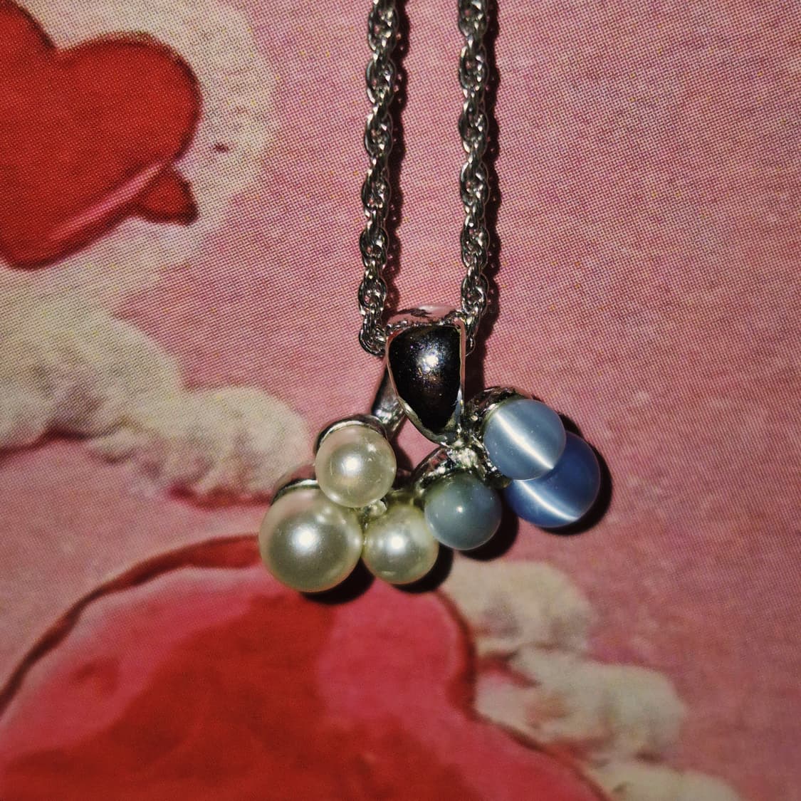 90s 꾸레쥬 캣츠아이&진주 체리 목걸이 상품이미지10