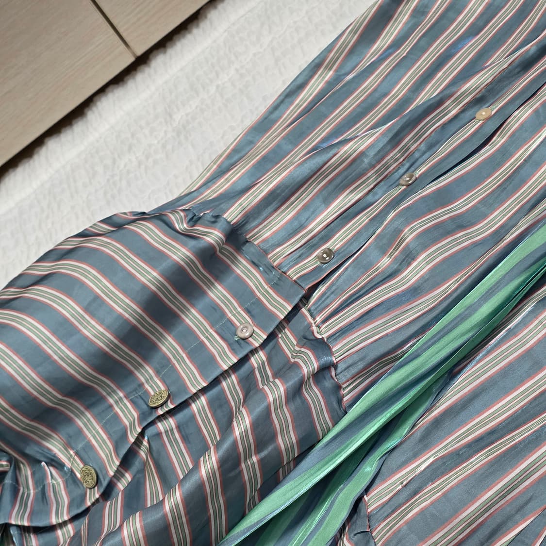 paris 빈티지)그린 스트라이프 패치워크 랩 캉캉 맥시 드레스 상품이미지9