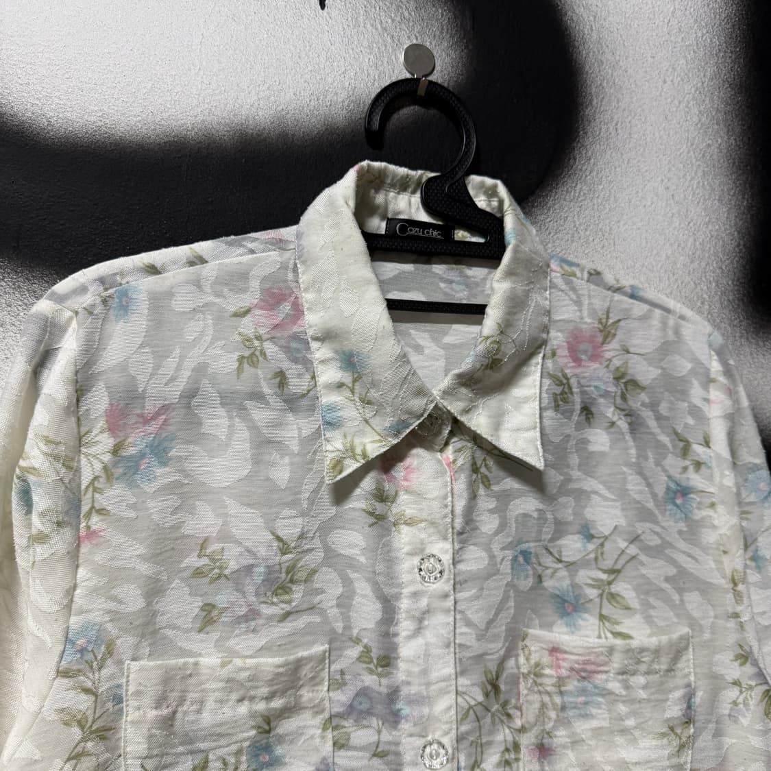 VTG 빈티지 오간자 시스루 봄 페어리 플라워 패턴 긴팔 셔츠 상품이미지3