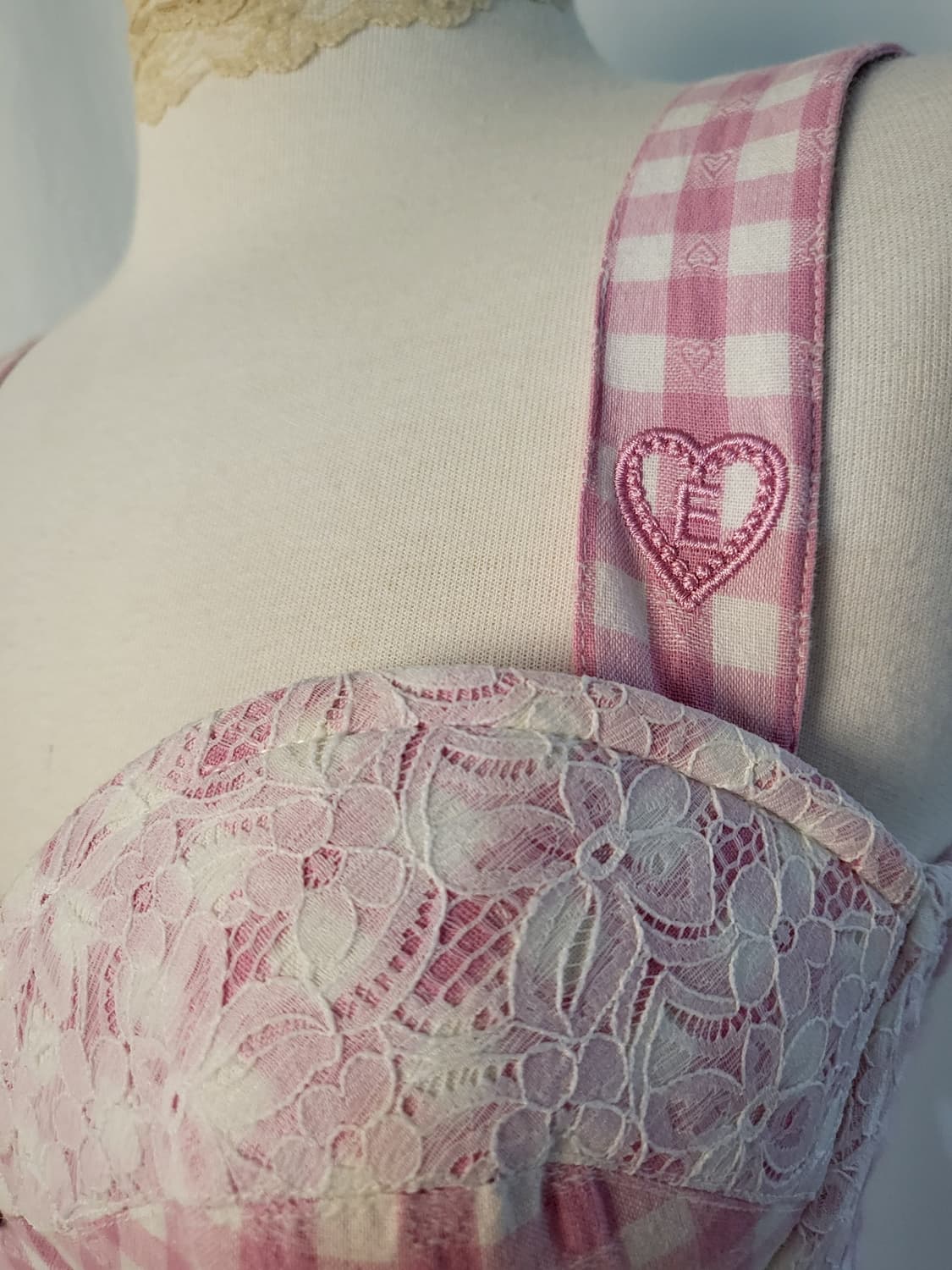 빈티지 오스트리아 디른들 원피스 체크 레이스 자수 페어리 핀터깔 상품이미지4