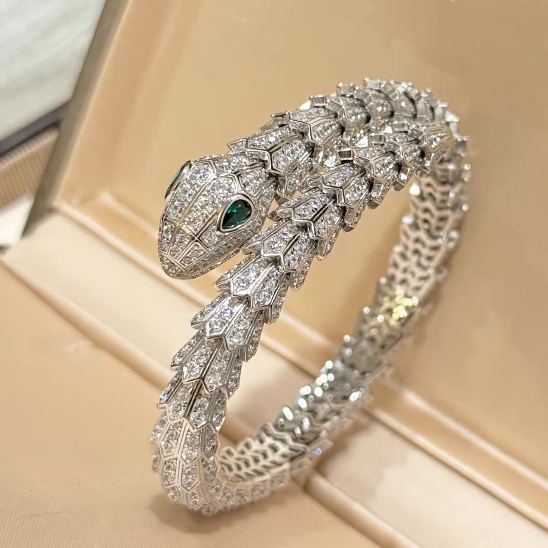 Oceanora S925 실버 풀다이아 스네이크 브레이슬릿 에메랄드 아이 상품이미지2