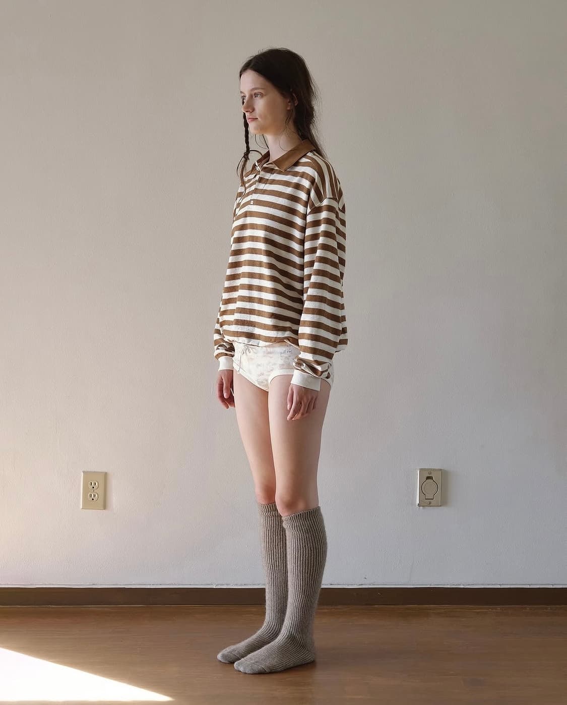 비아플레인 스트라이프 pk셔츠 브라운 상품이미지3