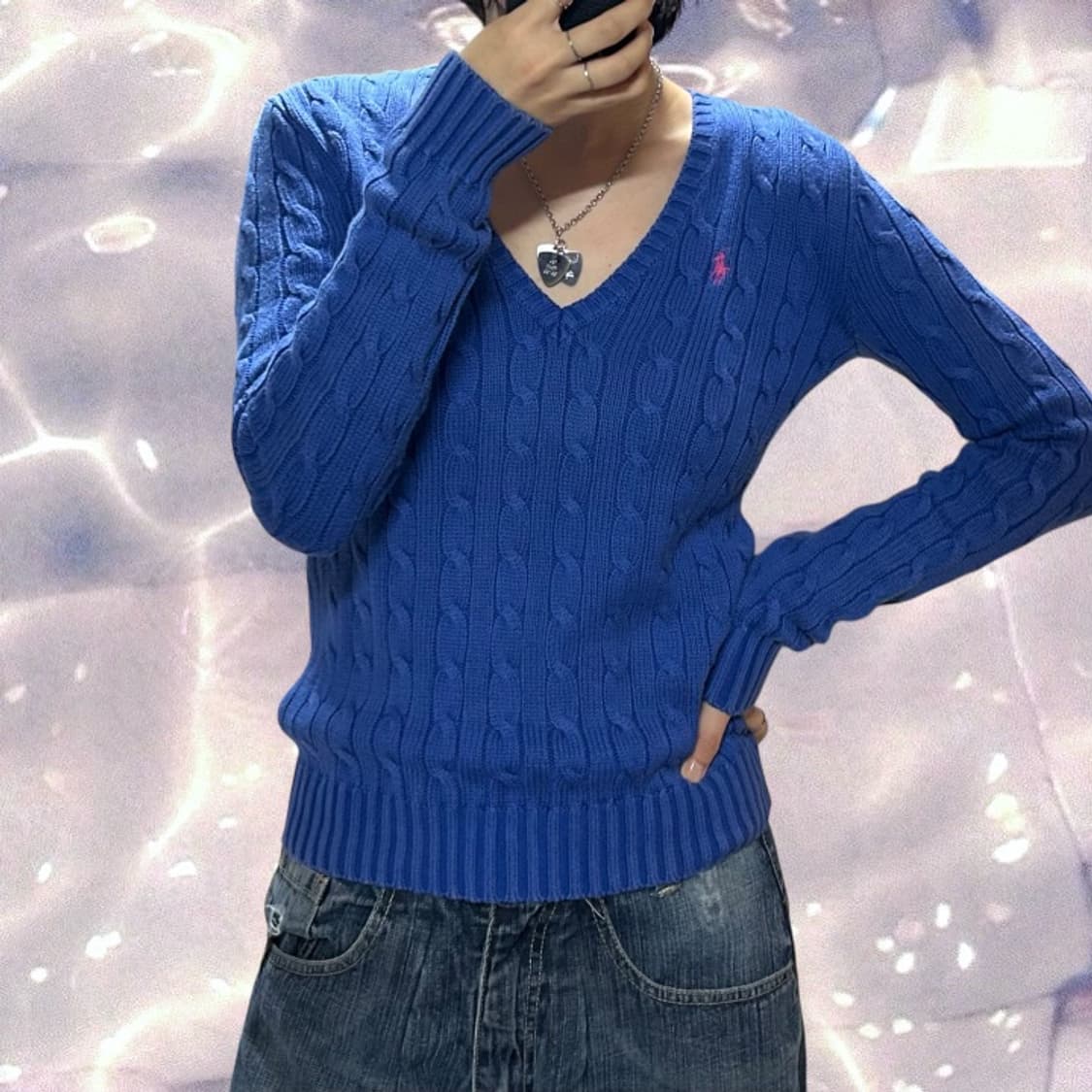 폴로 랄프로렌 브이넥 꽈배기 니트 블루 코발트블루 S  상품이미지3