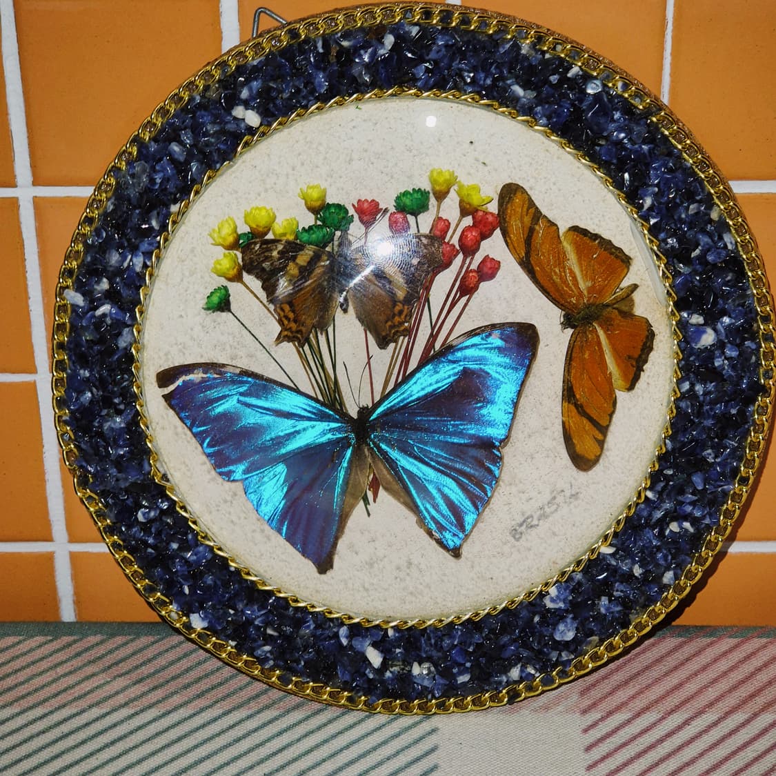 90s 브라질 모르포 나비 표본 원석 벽걸이 상품이미지7