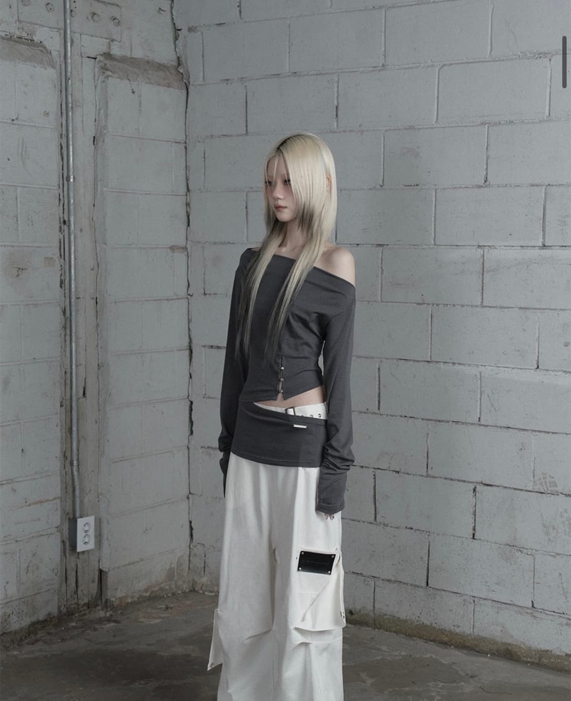 에트오소메 cut out open long sleeve dark grey 상품이미지2