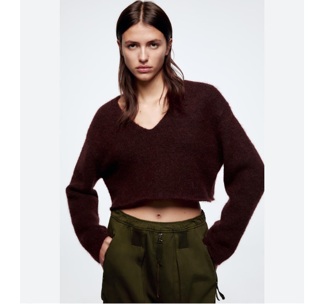 M) ZARA 자라 크롭 브이넥 니트 스웨터 상품이미지1