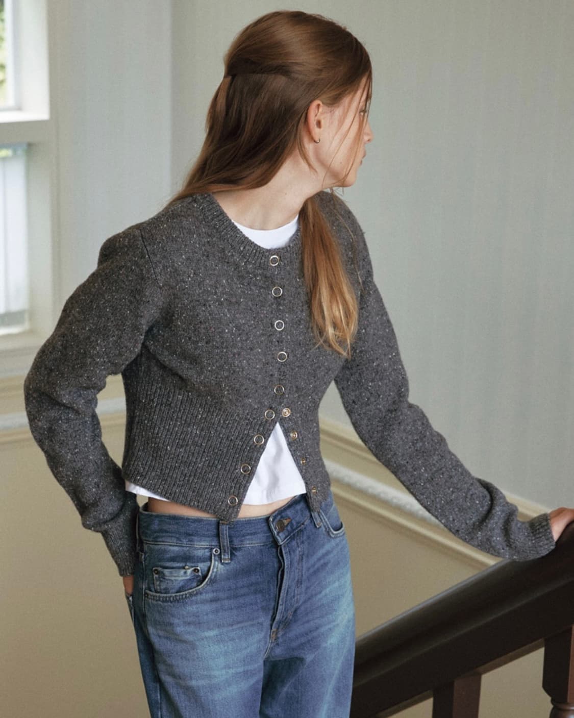 레터프롬문 코니 더스트 파인 울 가디건 그레이 상품이미지2