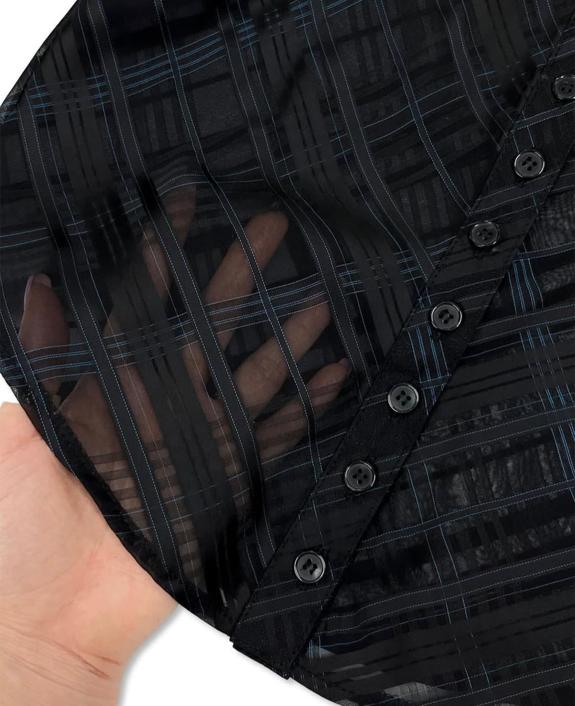 [새상품/M]페일제이드 시스루 체크 셔츠 블라우스 네이비&블랙 상품이미지7