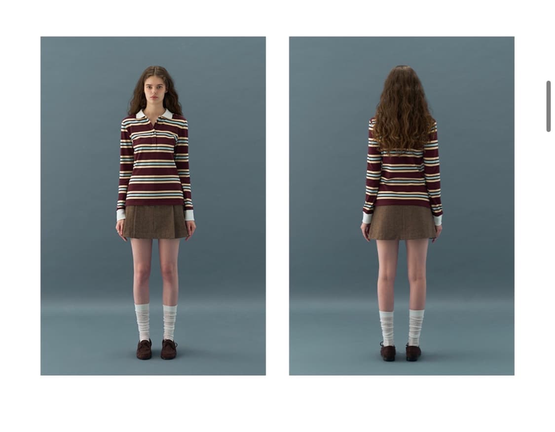 (S) 드로우핏 우먼 멀티 스트라이프 슬림 카라 피케 티셔츠 판매 상품이미지6