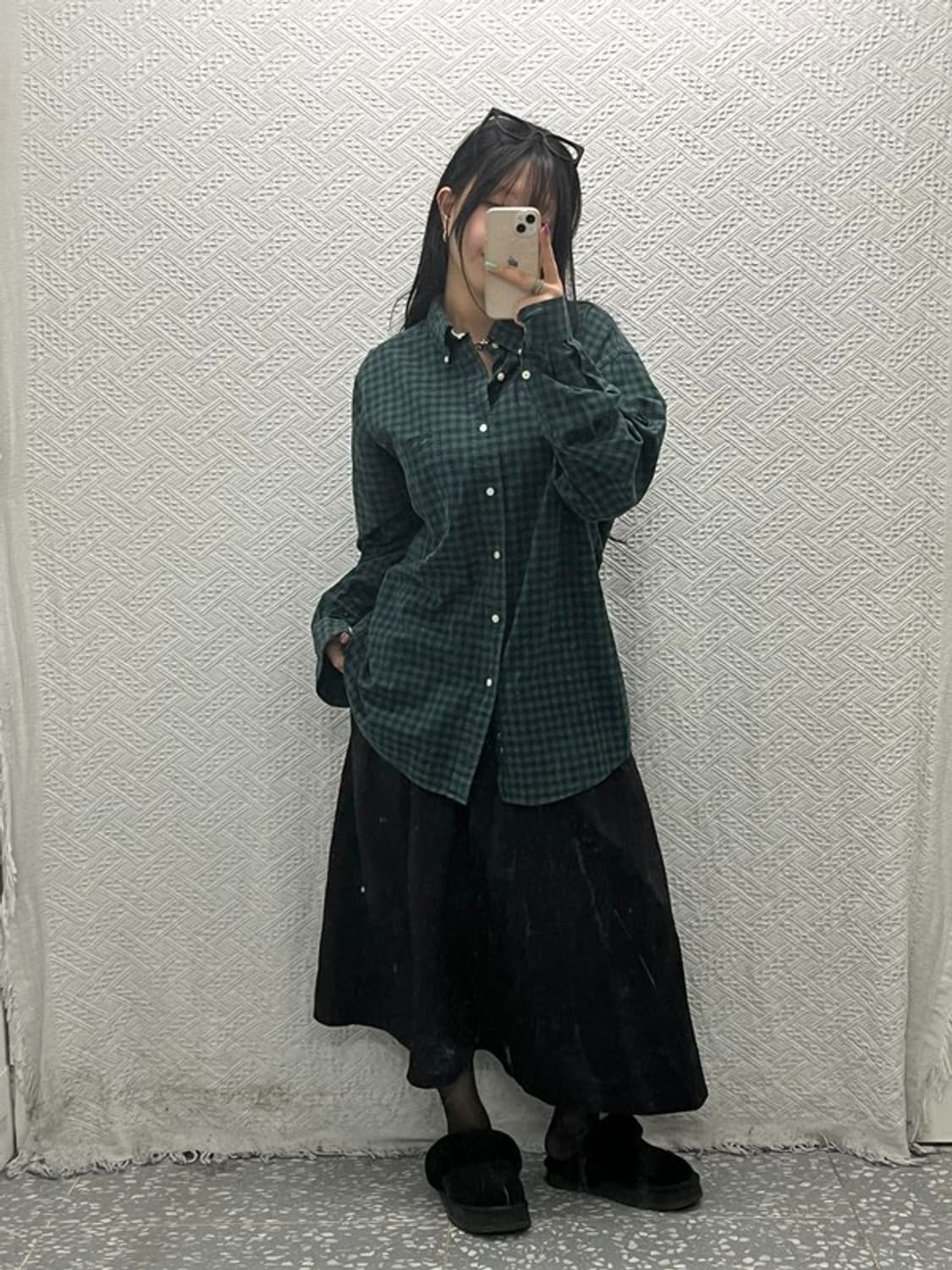 타미힐피거 빈티지 체크 딥그린 오버핏 셔츠 L C06618 상품이미지2