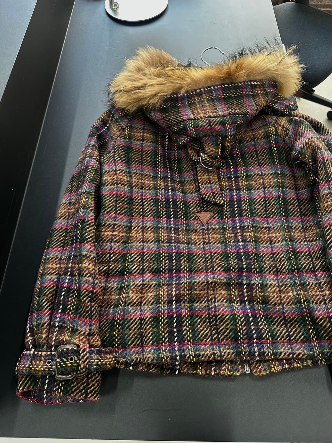 빈티지 갸루 버튼체크 퍼후드 숏코트자켓 상품이미지7