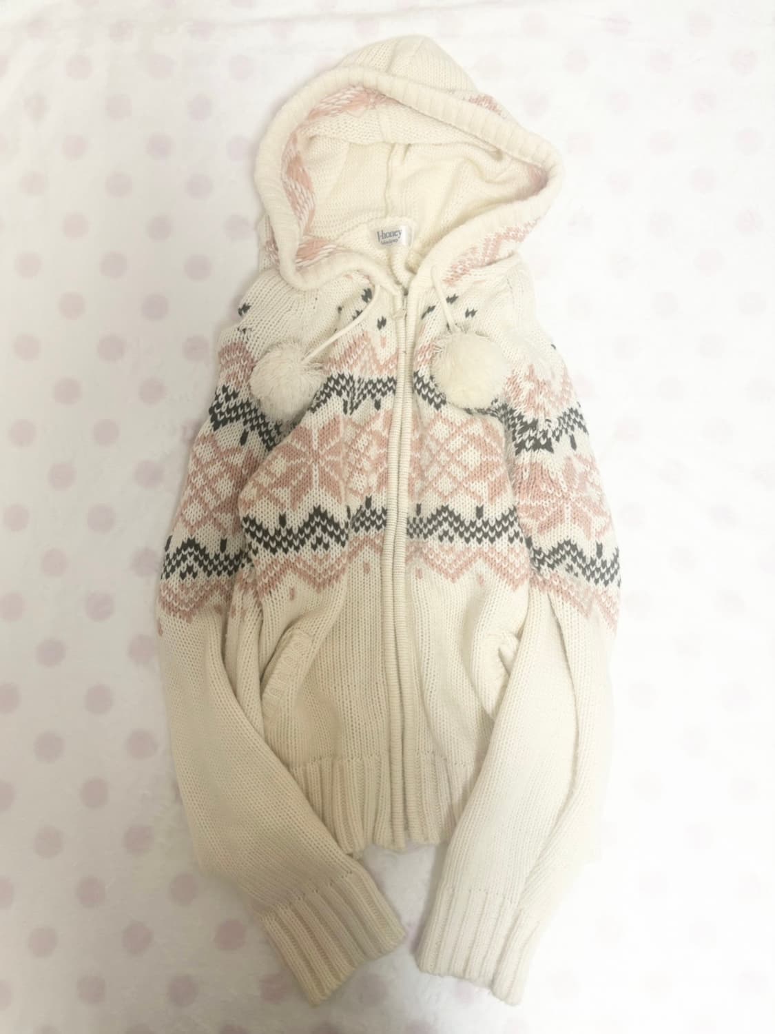 일본빈티지 폼폼이 노르딕 딸기초코 니트 후디 상품이미지1