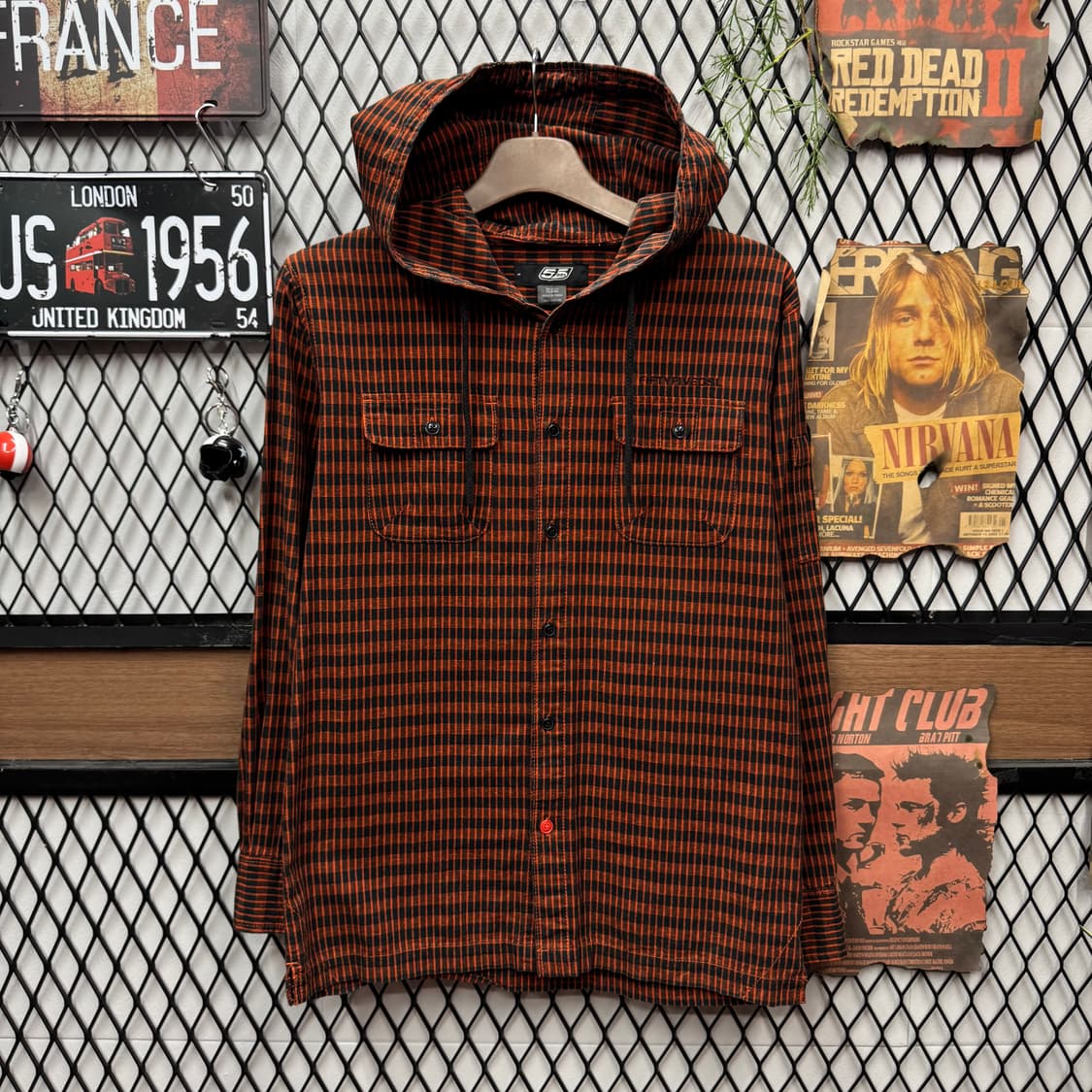 디젤 55dsl 체크 후드 워크 셔츠 전면 투포켓 포인트 브라운 상품이미지1