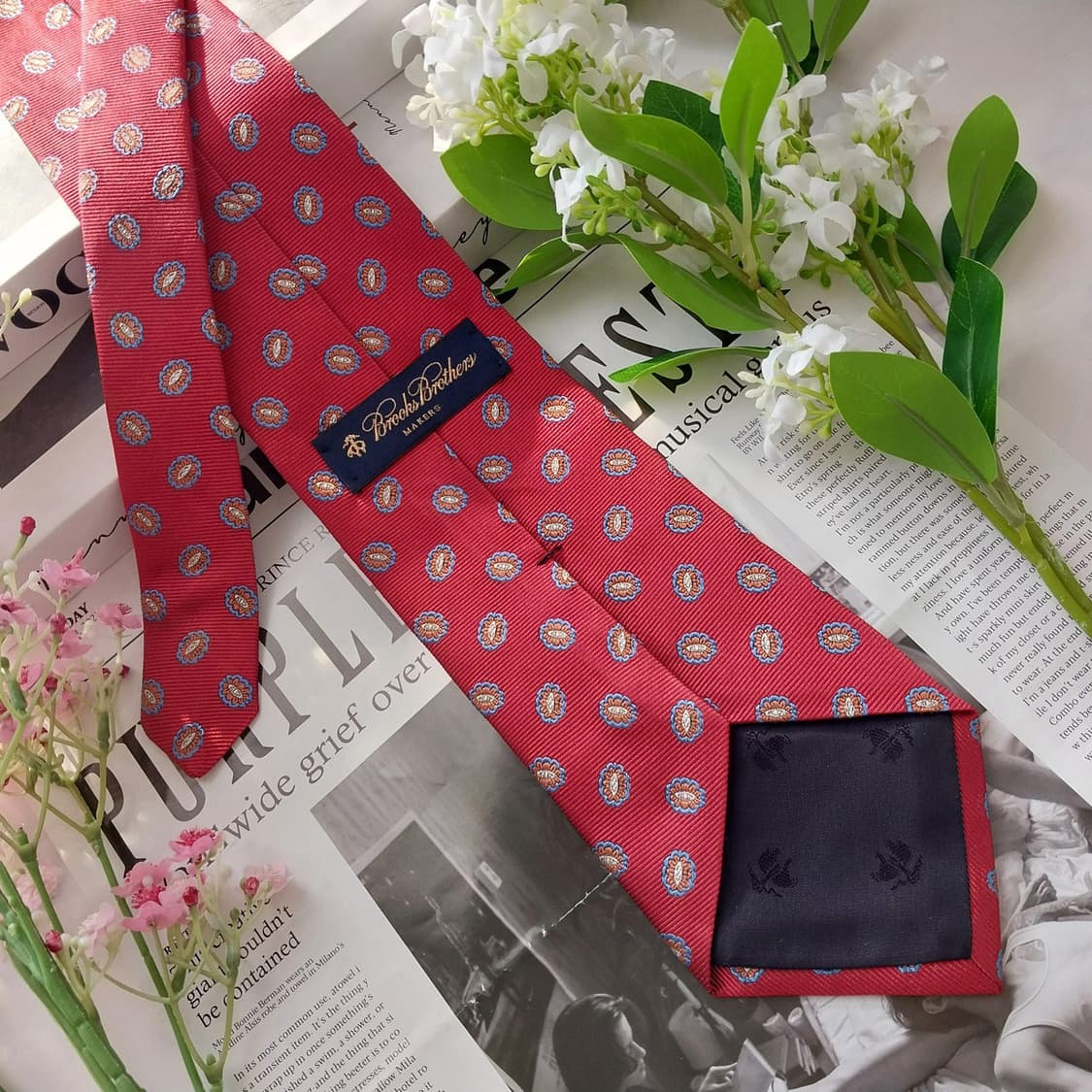 브룩스브라더스 실크 레드 패턴 넥타이 9.8cm A등급 K1810
 상품이미지5
