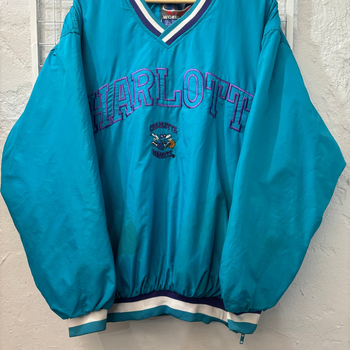 90s USA 월드센스 올드스쿨 샬럿 호네츠 민트 웜업 XL 상품이미지4