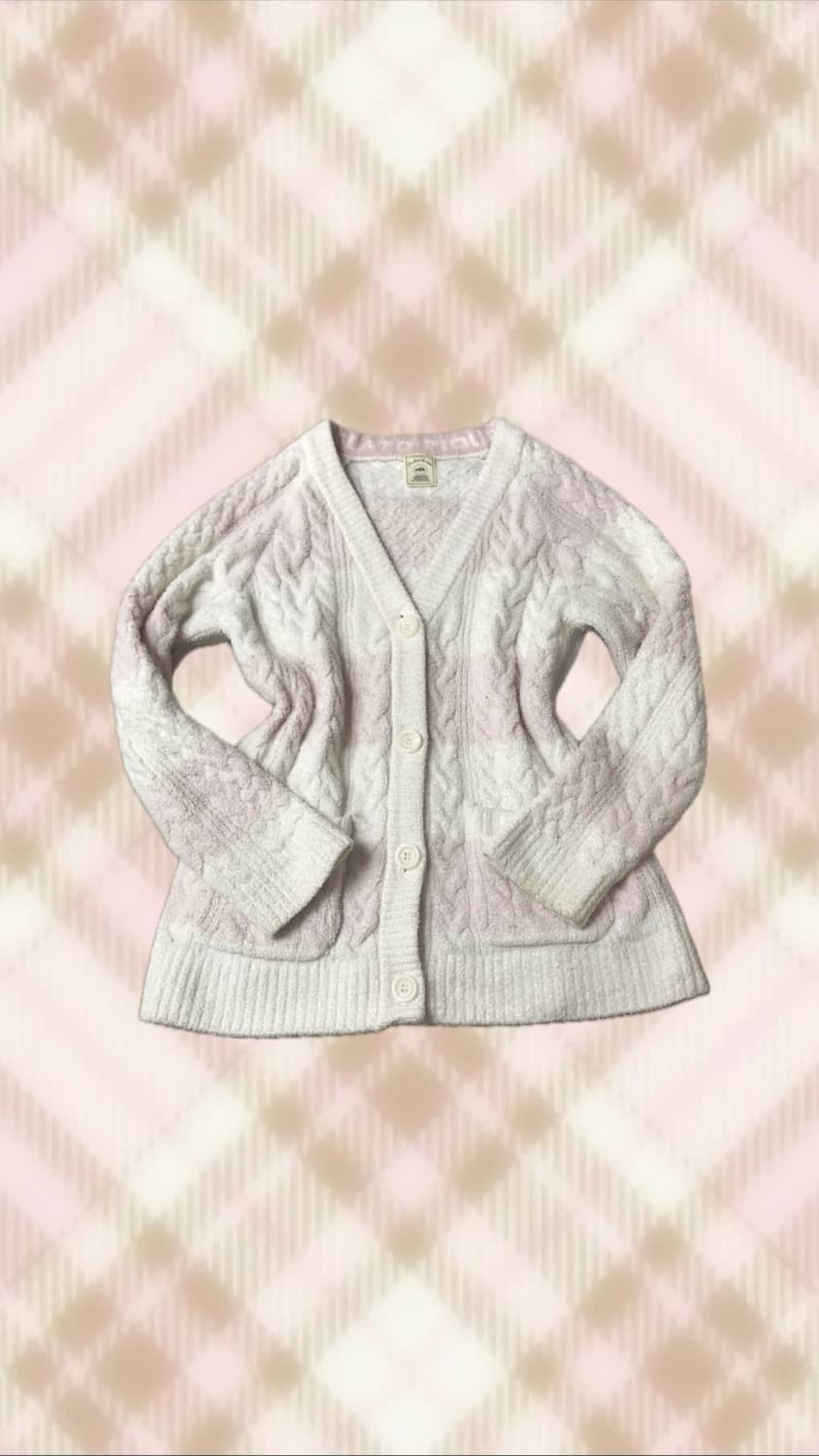 젤라또피케 핑크 스트라이프 케이블 가디건 라떼 히메 갸루 러블리 빈티지 상품이미지1