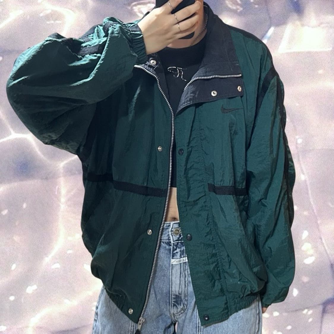 90s 나이키 올드스쿨 우븐 바람막이 오버핏 자켓 윈드브레이커 딥 그린 상품이미지4